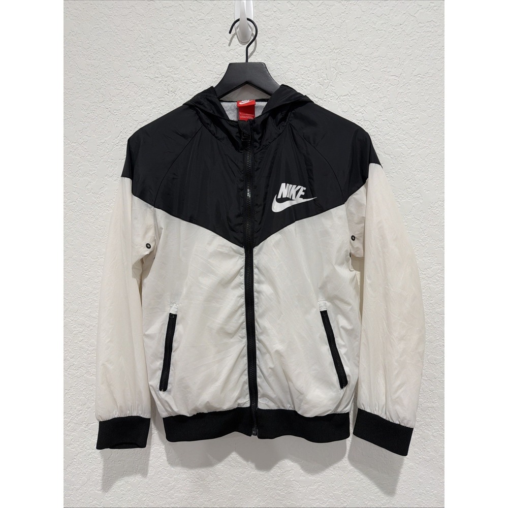 Vintage Y2K Black White Big Swoosh Color block Windbreaker Size Small Full Zip